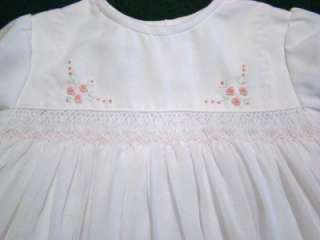 EXQUISITE SARAH LOUISE 6M WHITE VOILE SMOCKED DRESS  