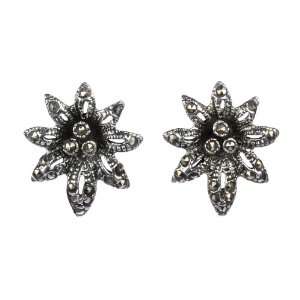  Sterling Silver Marcasite Sunflower Earrings Jewelry