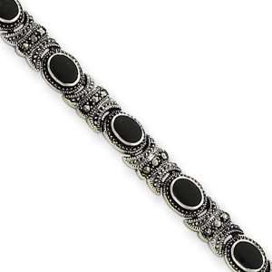  Sterling Silver Marcasite and Onyx Bracelet Jewelry