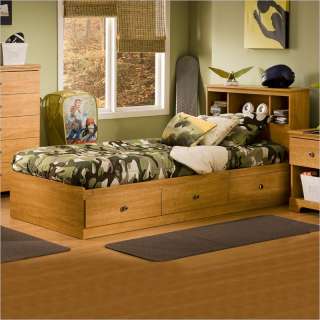 South Shore Brinley Kids Twin Wood Captains Bed 4 PC Florence Maple 