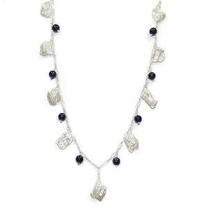   Pearl and Black Onyx Dangle Necklace with 925 Sterling Silver 32 Inch