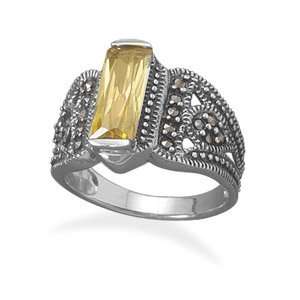 Yellow CZ Bar Marcasite Ring 12mm To 4mm Tapered Marcasite Ring a 14mm 