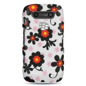VMG BlackBerry Torch 9850/9860   Black/Pink Daisy Flowers Design Hard 