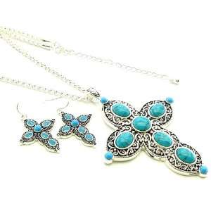   Cowgirl Turquoise Cross Necklace and Earring Set 