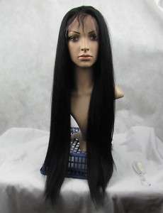 24 100% indian remy human hair front lace wig 1# yaki  