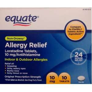  Equate Non Drowsy Allergy Relief 10mg/10 tabs Compare to 