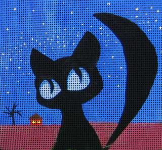 Needlepoint canvas Night Black Cat  