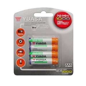  YUASA 4 Pack of AAA Ni MH Rechargeable Batteries (1000mAh 