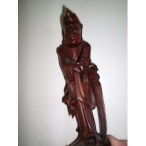  Wood Wooden Oriental Figure. Carved Wood Man with Sword 
