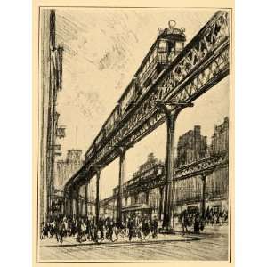  1909 Pennell Elevated Railroad El L Bowery NYC Print 