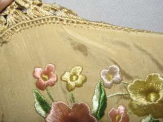 Large 1930s Silk Hand Embroidered Piano Shawl w Butterflies / Macrame 