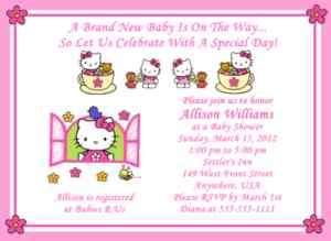 Hello Kitty Tea Party Style Baby Shower Invitations  
