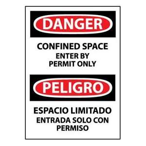 Bilingual Vinyl Sign   Danger Confined Space Enter By Permit Only 