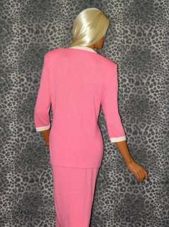 ST JOHN COLLECTION Pink & White Jacket Skirt Suit, Sz 12  