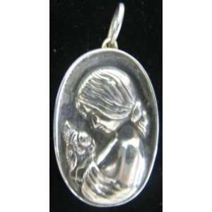 Henryk Winograd Lady with Rose .999 Fine Silver Pendant 