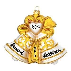  Personalized Gold Double Bells Glass Ornament
