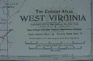 Original 1897 Map WEST VIRGINIA Harpers Ferry Wheeling Charleston 