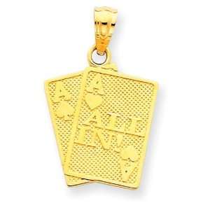  Ace Of Hearts Ace Of Spade All Cards Pendant in 14k Yellow 