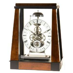  10 Burl Wood, Column, Silver Dial Clock