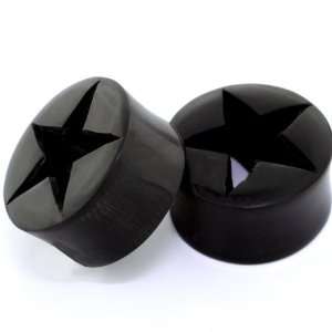 Pair 1 (25mm) Hollow Star Carved Horn Saddle Plugs Organic Body 