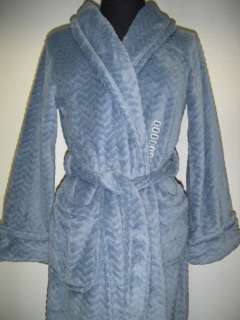   CAROLE HOCHMAN Womens Sz XS Wavy Plush Fleece Wrap Robe BLUE  