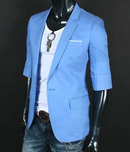 Men Slim Half Sleeve Blazer Jacket JK028 Sky Sz  
