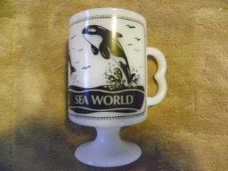 Vintage Sea World White Milk Glass Pedestal Cup Mug WoW  