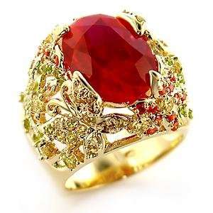   Cocktail Rings   Oval Cut Ruby Red Butterfly Flower CZ Ring Jewelry