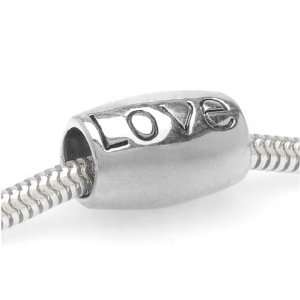  Silver Tone Love Message Large Hole Barrel Bead Fits 