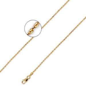 14K Solid Yellow Gold DC Diamond Cut Rope Chain Necklace 1mm (1/32 in 