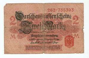 GERMAN GERMANY 2 MARK 1914 REICH BANKNOTE BANK NOTE »  