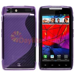 Purple Rubber TPU Gel Case+2x Privacy Filter For Motorola Droid HD 