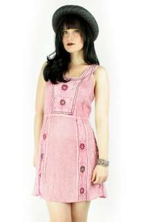 vtg 90s S/M Pink Embroidered Boho Hippie Mini Dress India Grunge 