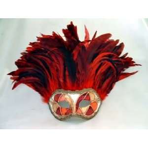   Incas Arlecchino Red Tiger Feathers Carnival Mask