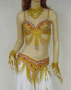   Belly Dance Costume 2 pics top bra&belt 4 color us size32 34B/C  