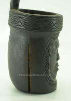 CARVED WOODEN Black FACE CUP SCOOP Wood Carving TRIBAL  