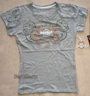 Hard Rock Cafe Honolulu Hawaii ladies COUTURE Large T Shirt Silver 