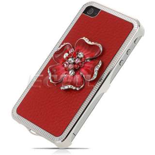 RED 3D FLOWER CRYSTAL BLING BACK CASE FOR IPHONE 4 4G  