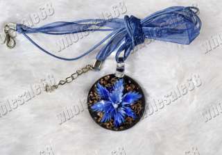 FREE Charm 18pcs 3D flower glass round pendant necklace  