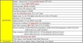 720P HD 3D/2D Digital Video Camera Camcorder CMOS Parallax Barrier 