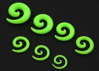 Spiral Flexible Silicone Ear Skin Neon Lime Green Stretcher Expander 
