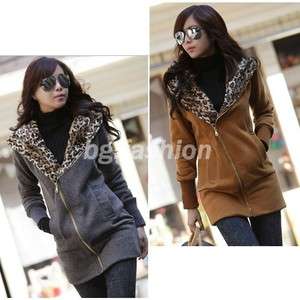 Fashion Korea Womens Leopard Hoodie Fleece Sweatshirt Jackets Coats 3 