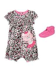  Girls Pink Kitty Romper & Leather Soft Sole Shoes Set, Size 3 Mths