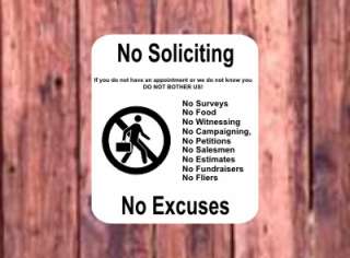 No Soliciting Sign Many Colors 5.5 x 6.25   