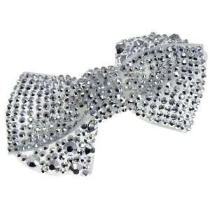  Fancy White Hair Bow Clip With Silver Crystals Fashion 