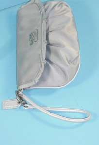 Coach 43402 Silver Gray Amanda Satin Large Wristlet Clutch Handbag 