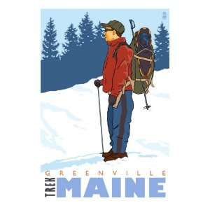  Snow Hiker, Greenville, Maine Premium Poster Print, 24x32 