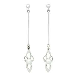  Sterling Silver Iris Flower Dangle Earrings with White 