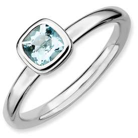 Sterling Silver Stackable Expressions Cushion Cut Square Aquamarine 