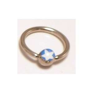  White on Blue Star Trendy Logo Ball Captive Bead Ring (CBR 